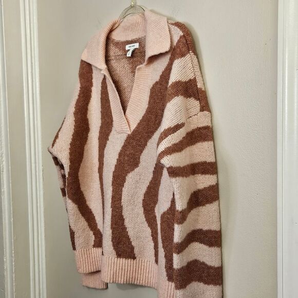 Nine West Womens Polo Sweater Mauve  Peach Zebra Wool Blend Oversize Large - Picture 4 of 12